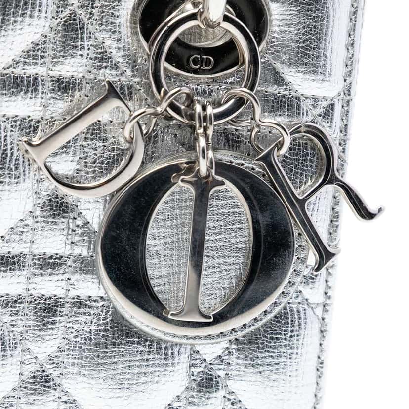 Dior Small Metallic Grained Calfskin Cannage My ABCDior Lady Dior Silver Leather Very good condition - Box View
