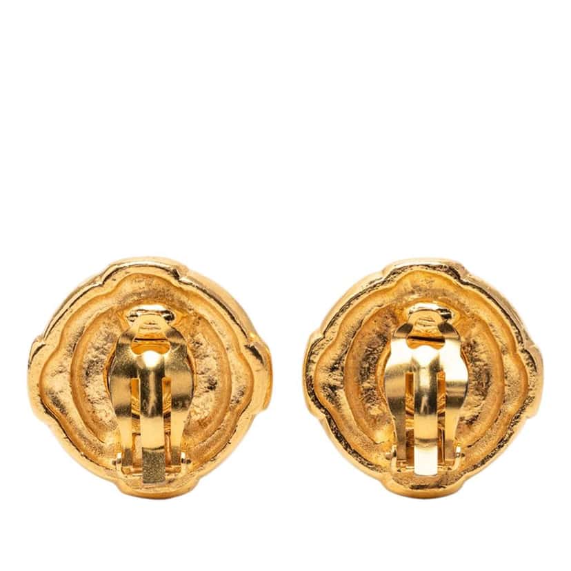 Chanel Gold Plated CC Round Clip On Earrings Gold Metal Very good condition - Back View