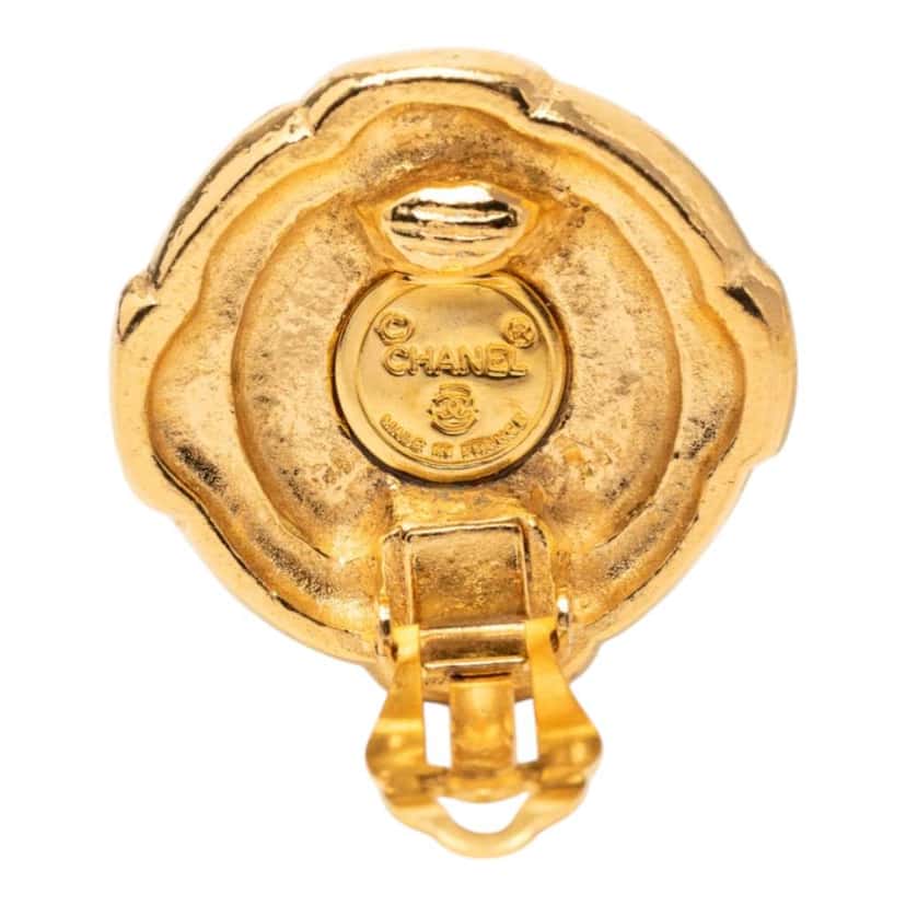 Chanel Gold Plated CC Round Clip On Earrings Gold Metal Very good condition - Inside View