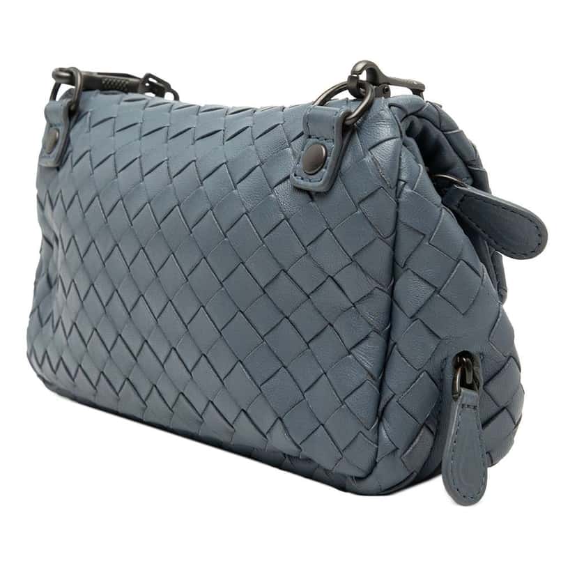 Bottega Veneta Mini Nappa Intrecciato Expandable Chain Flap Crossbody Blue Leather Very good condition - Back View