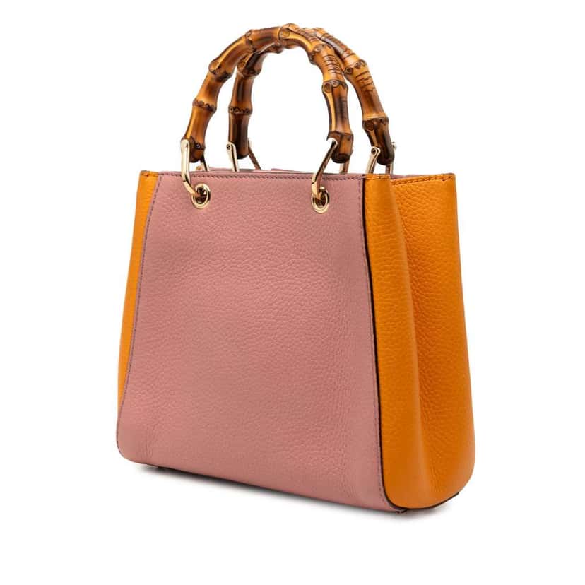 Gucci Mini Bicolor Calfskin Bamboo Shopper Satchel Pink Leather Very good condition - Back View