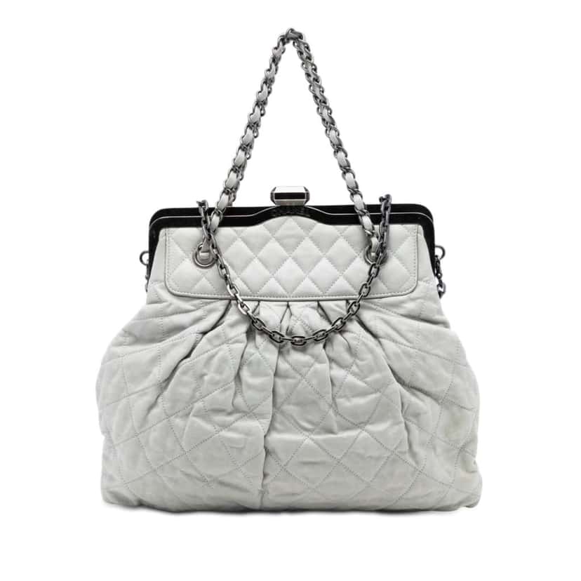 Chanel Iridescent Calfskin Chic Quilt Frame Satchel Grey Leather Very good condition - Front View