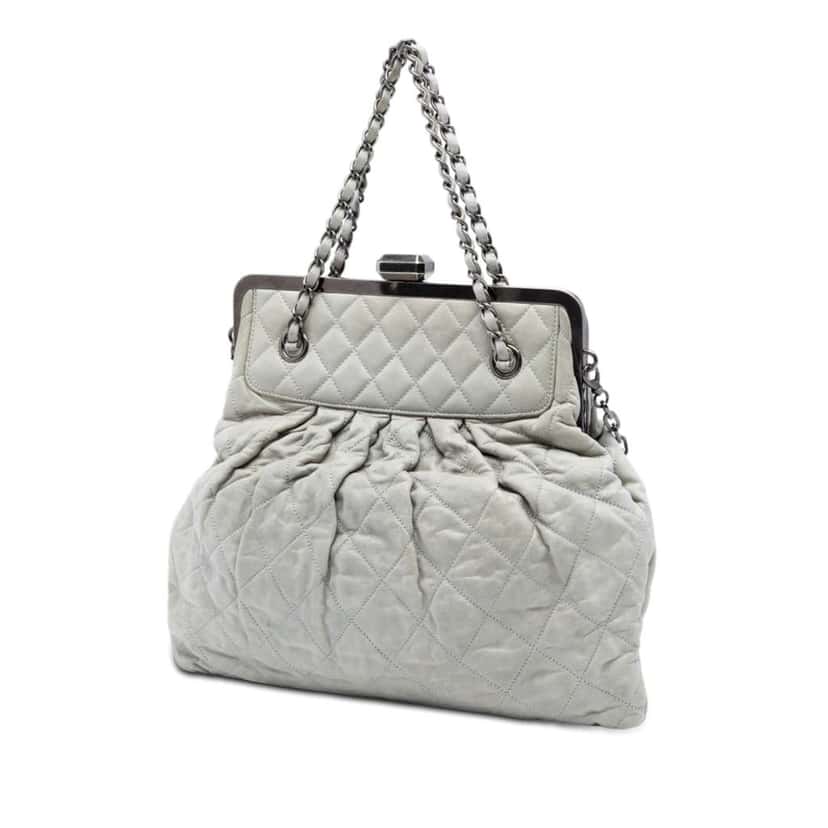 Chanel Iridescent Calfskin Chic Quilt Frame Satchel Grey Leather Very good condition - Back View