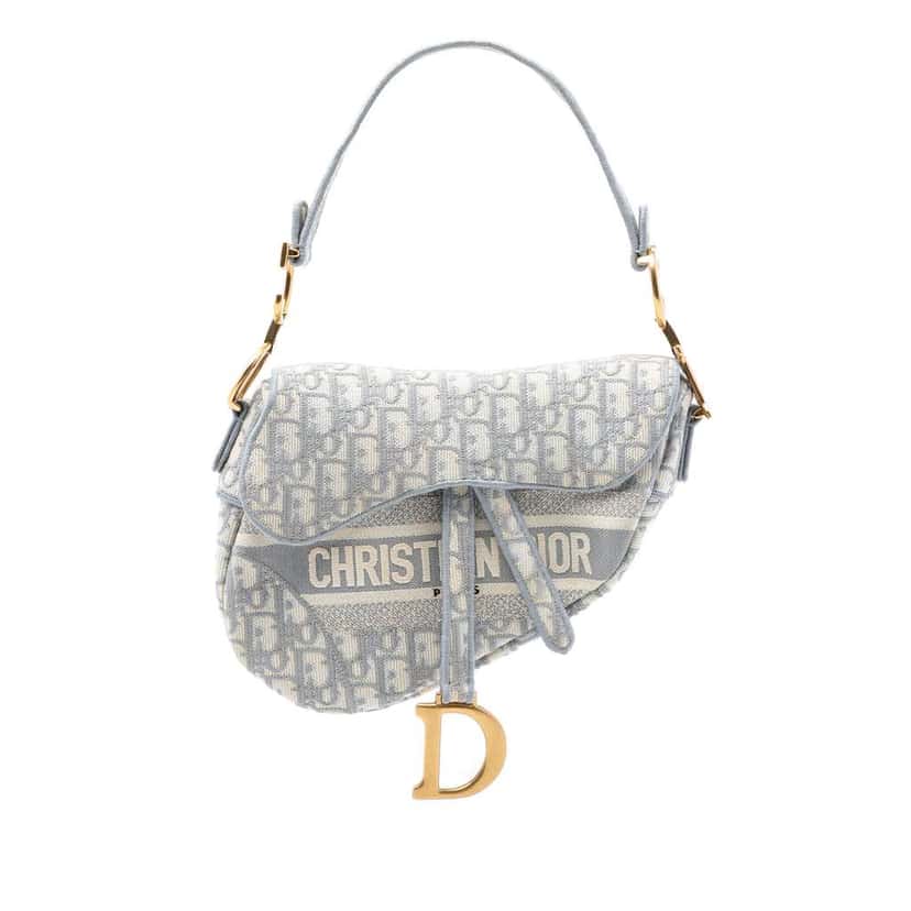 Dior Oblique Embroidered Canvas Saddle Bag Grey Canvas Very good condition - Front View