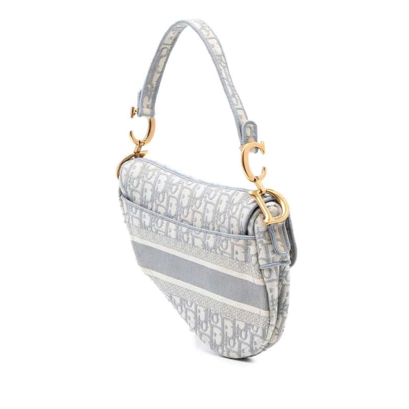Dior Oblique Embroidered Canvas Saddle Bag Grey Canvas Very good condition - Back View