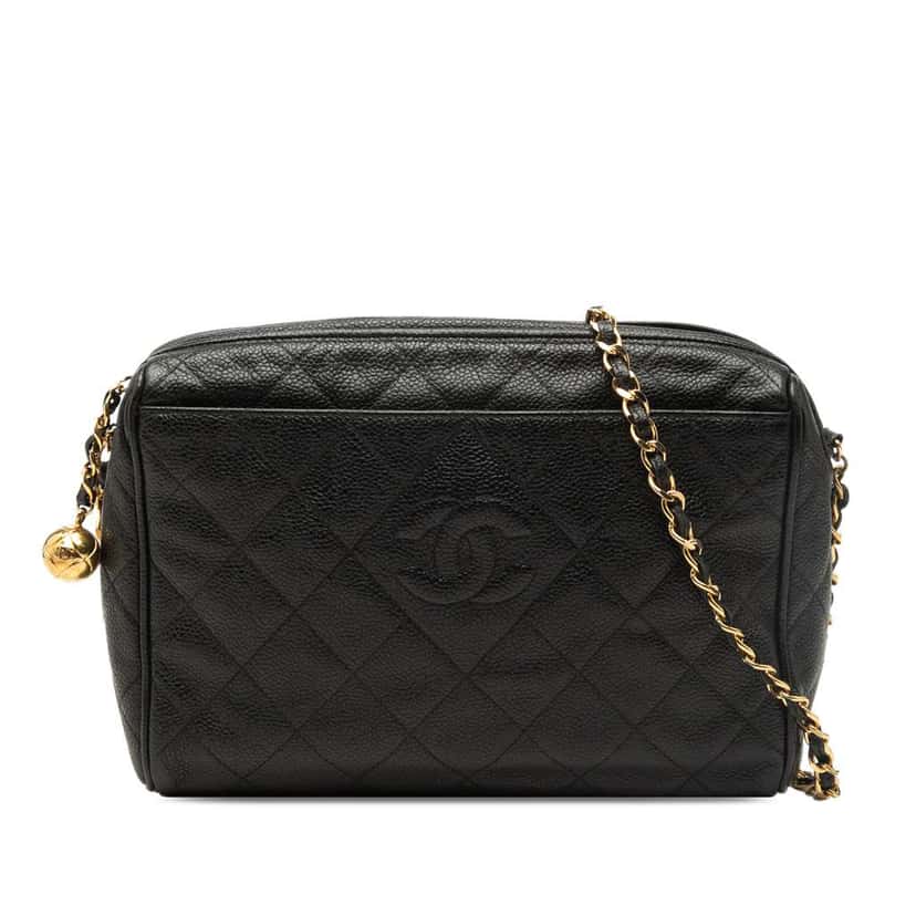 Chanel CC Quilted Caviar Chain Camera Bag Black Leather Very good condition - Front View