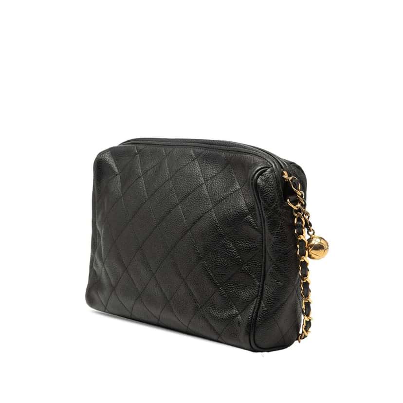 Chanel CC Quilted Caviar Chain Camera Bag Black Leather Very good condition - Back View