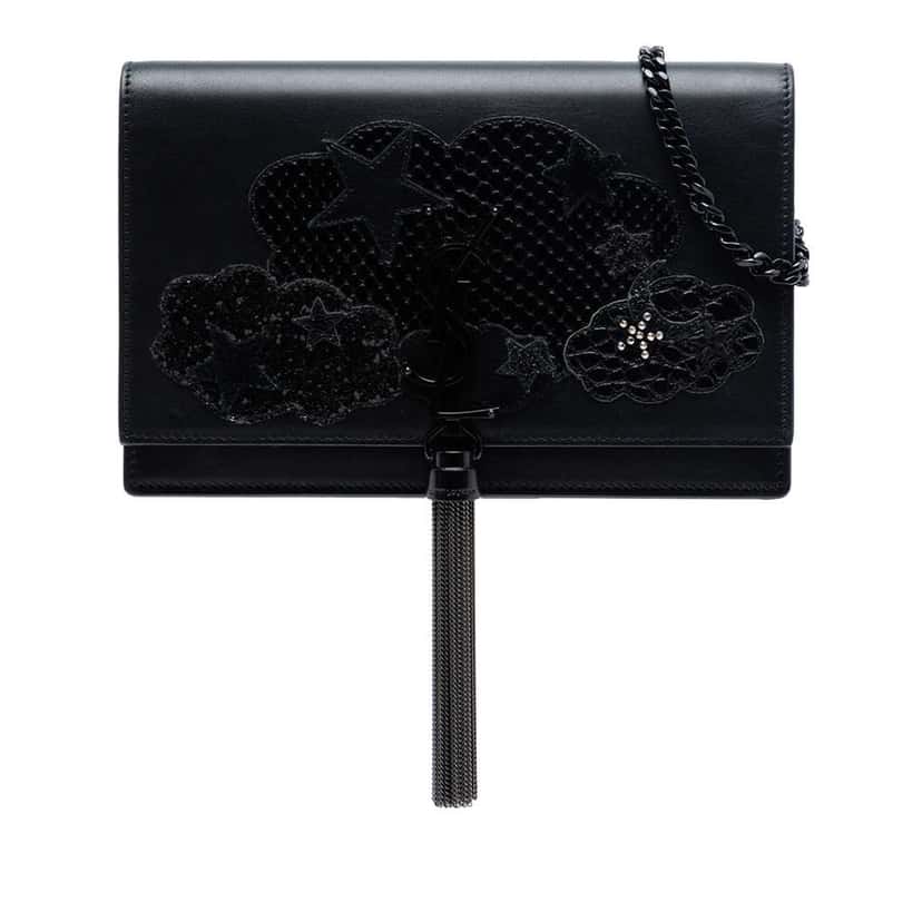 Saint Laurent Calfskin Cloud Star Applique Classic Monogram Kate Tassel Wallet on Chain Black Leather Very good condition - Front View