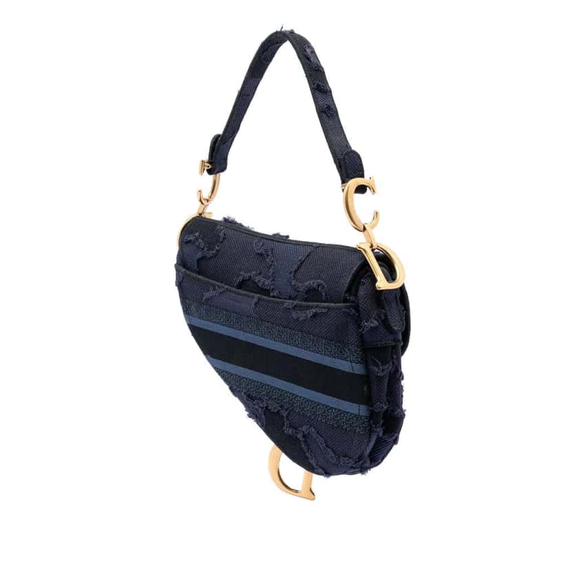 Dior Canvas Embroidered Camouflage Saddle Bag Blue Canvas Very good condition - Back View