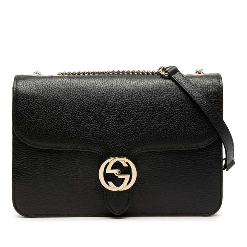 Gucci Medium Dollar Calfskin Interlocking G Crossbody Black Leather Very good condition - Front View