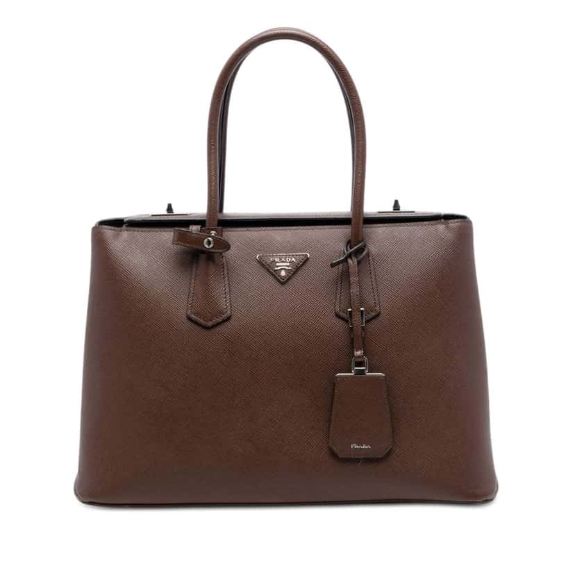 Prada Saffiano Cuir Turnlock Twin Satchel Brown Leather Very good condition - Front View