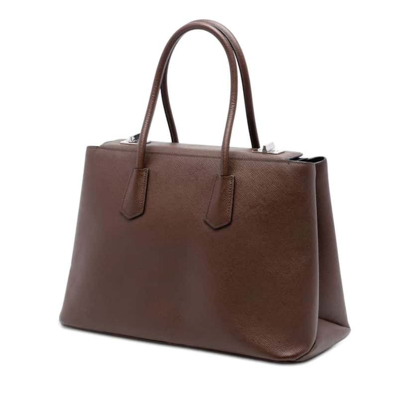 Prada Saffiano Cuir Turnlock Twin Satchel Brown Leather Very good condition - Back View