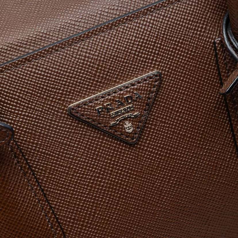 Prada Saffiano Cuir Turnlock Twin Satchel Brown Leather Very good condition - Box View
