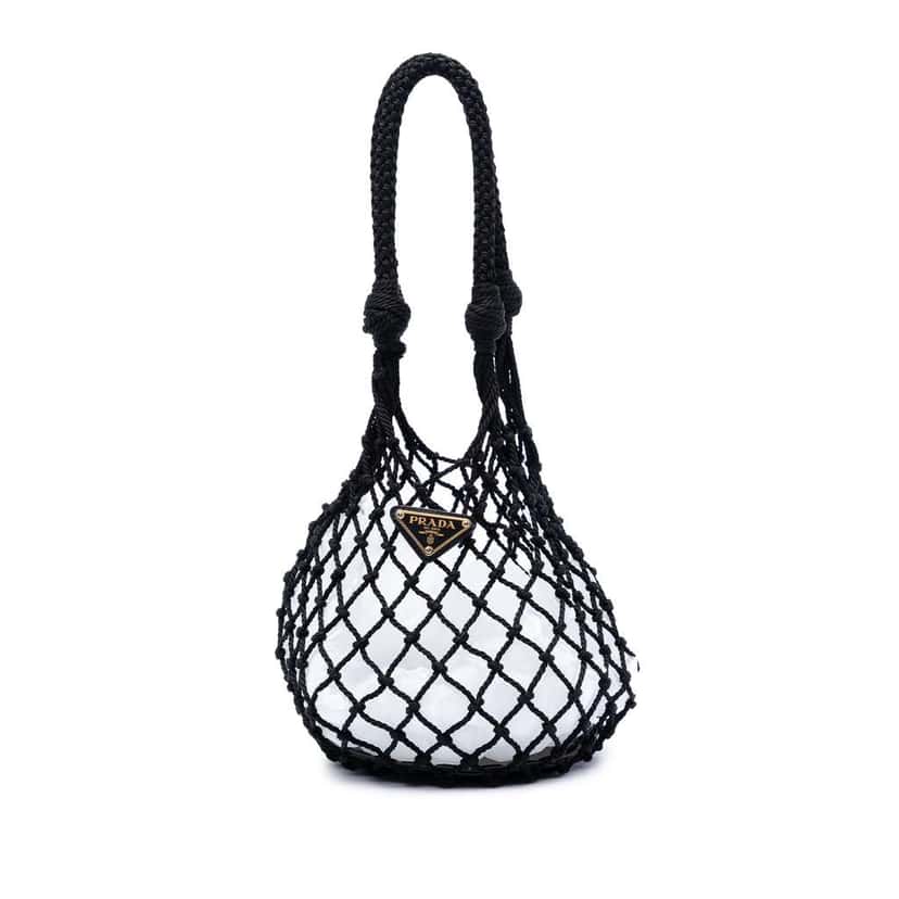 Prada Mesh and Leather Bucket Bag Black Polyester Very good condition - Front View