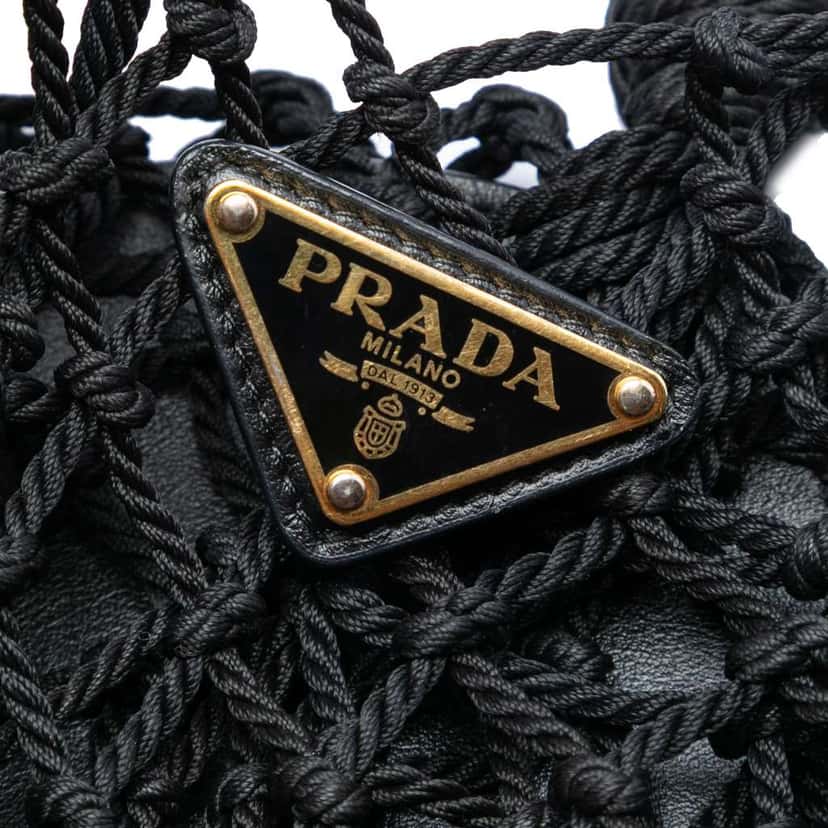Prada Mesh and Leather Bucket Bag Black Polyester Very good condition - Box View
