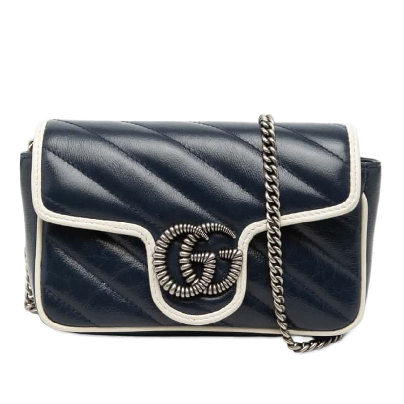 Gucci Super Mini GG Marmont Matelasse Leather Torchon Flap Crossbody Blue Leather Very good condition - Front View