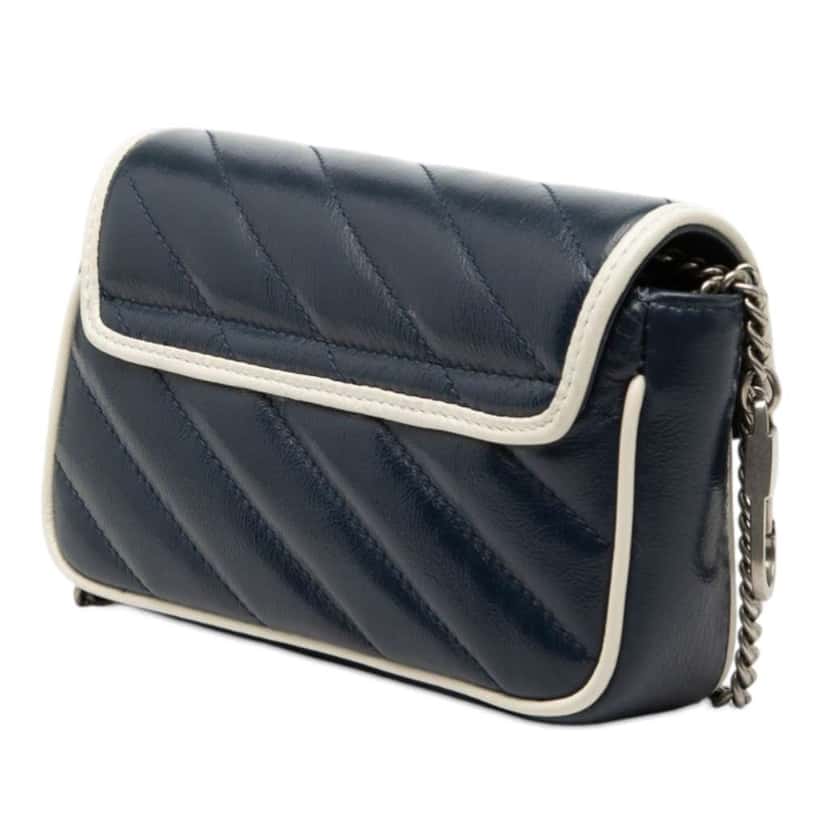 Gucci Super Mini GG Marmont Matelasse Leather Torchon Flap Crossbody Blue Leather Very good condition - Back View