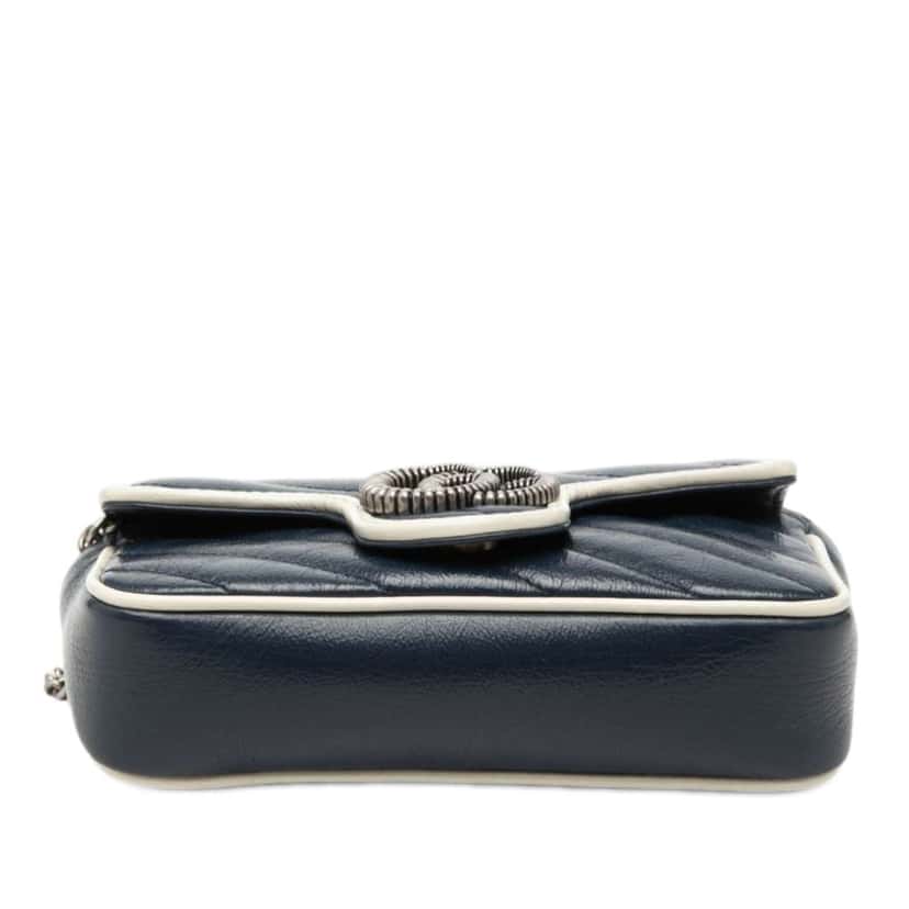 Gucci Super Mini GG Marmont Matelasse Leather Torchon Flap Crossbody Blue Leather Very good condition - Inside View