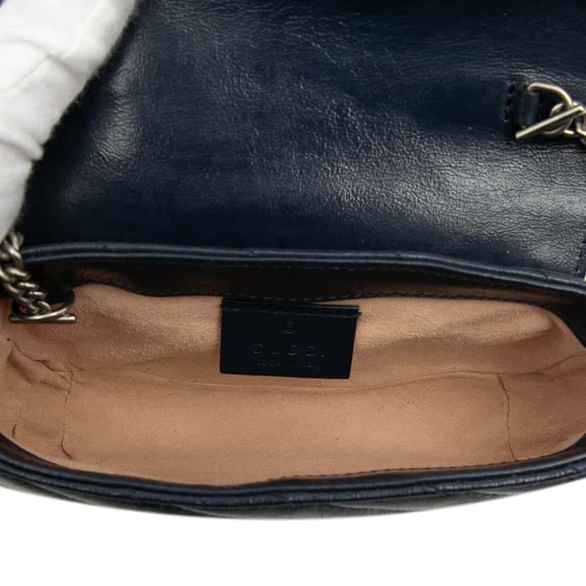 Gucci Super Mini GG Marmont Matelasse Leather Torchon Flap Crossbody Blue Leather Very good condition - Model View