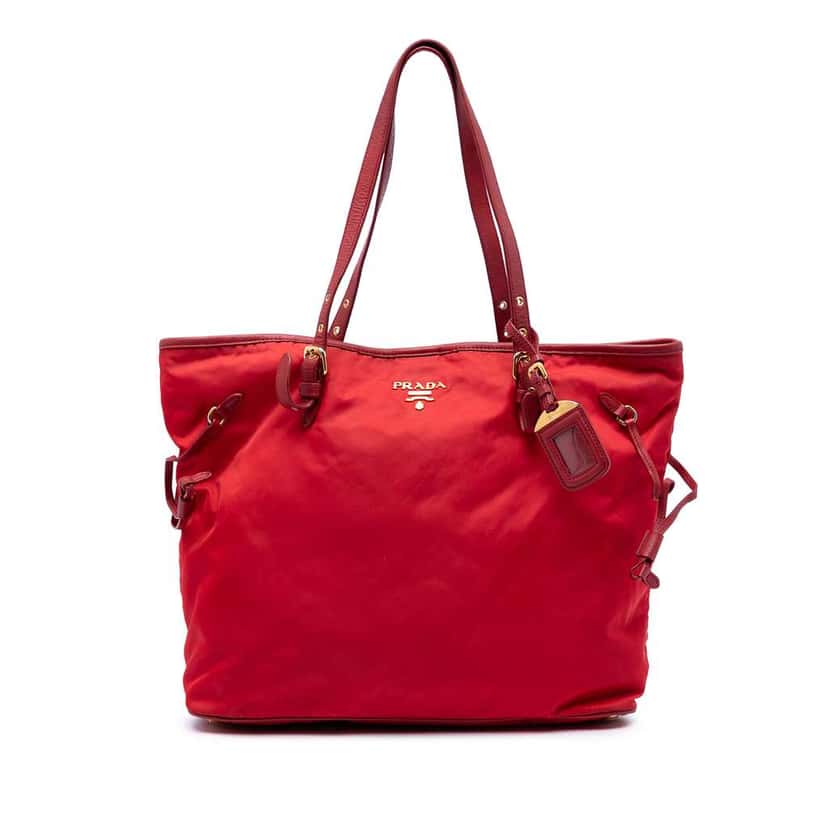 Prada Saffiano Trimmed Tessuto Tote Red Very good condition - Front View