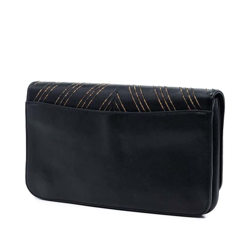 Chanel Chevron Sheepskin Subtle Clutch Black Leather Very good condition - Back View