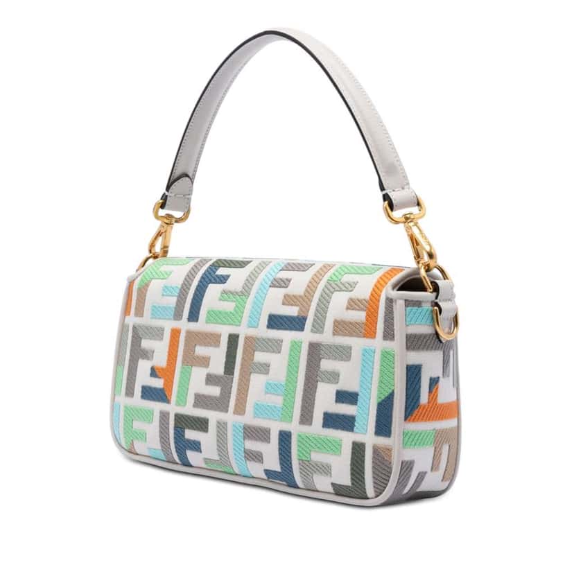 Fendi Zucca Embroidered Canvas Baguette Satchel White Canvas Very good condition - Back View