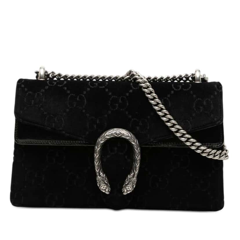 Gucci Medium GG Velvet Dionysus Shoulder Bag Black Velvet Very good condition - Front View