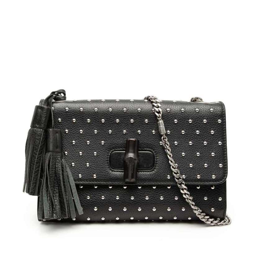 Gucci Medium Studded Leather Miss Bamboo Crossbody Black Leather Very good condition - Front View