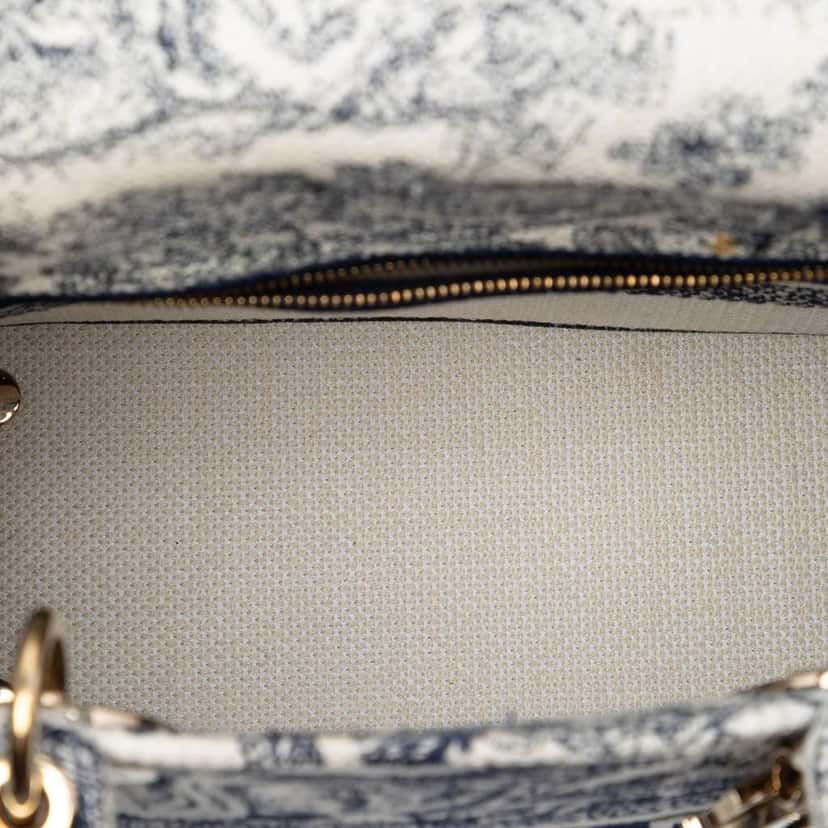 Dior Medium Embroidered Canvas Toile de Jouy Lady D Lite Blue Canvas Very good condition - Model View