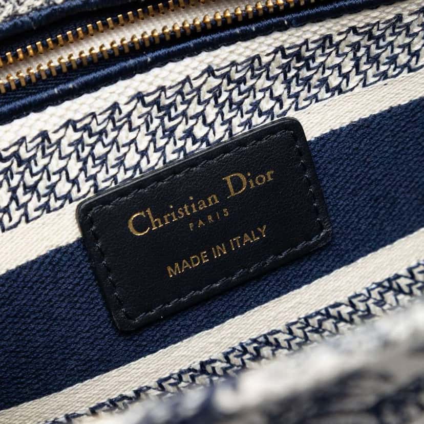 Dior Medium Embroidered Canvas Toile de Jouy Lady D Lite Blue Canvas Very good condition - Box View