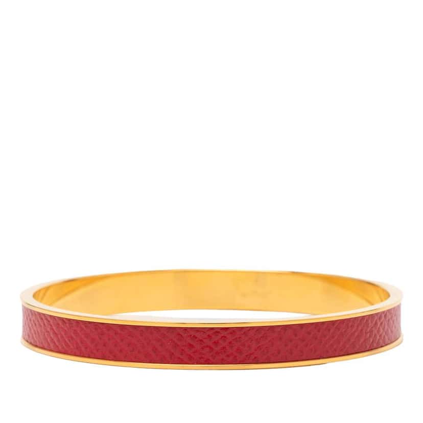 Hermès Gold Plated Epsom Kelly Cadena Lock Bangle Bracelet Red Leather Very good condition - Inside View