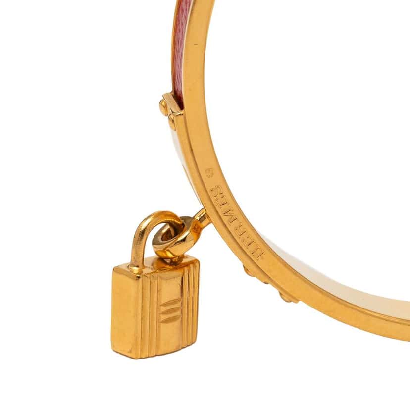 Hermès Gold Plated Epsom Kelly Cadena Lock Bangle Bracelet Red Leather Very good condition - Box View