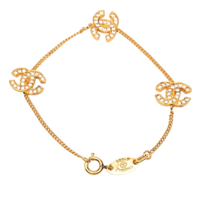 Chanel CC Gold Plated Rhinestone Bracelet Gold Metal Very good condition - Inside View