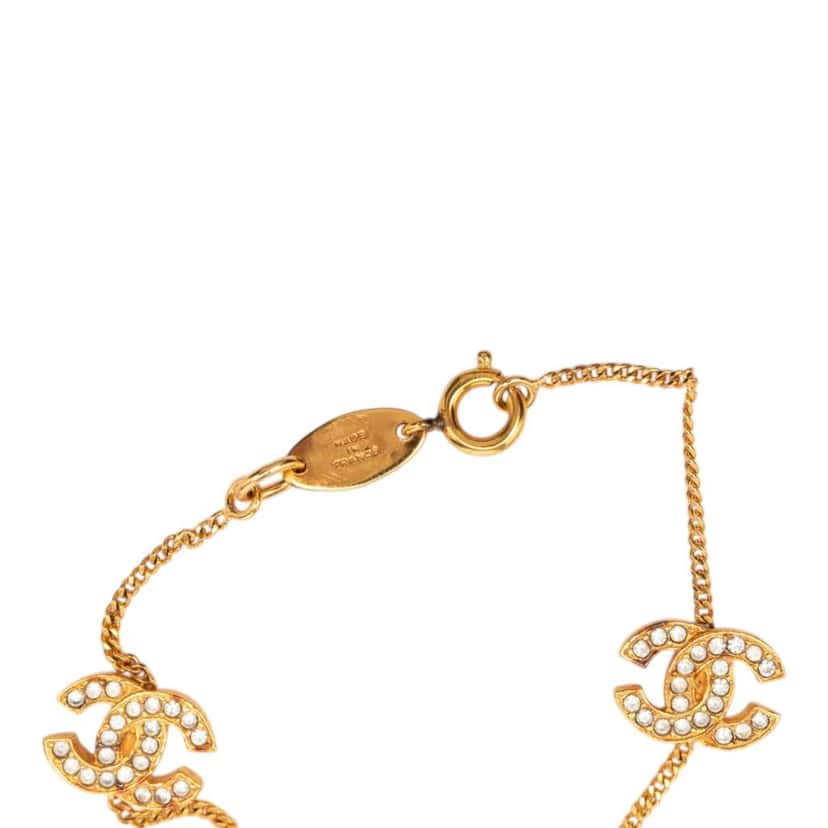 Chanel CC Gold Plated Rhinestone Bracelet Gold Metal Very good condition - Box View