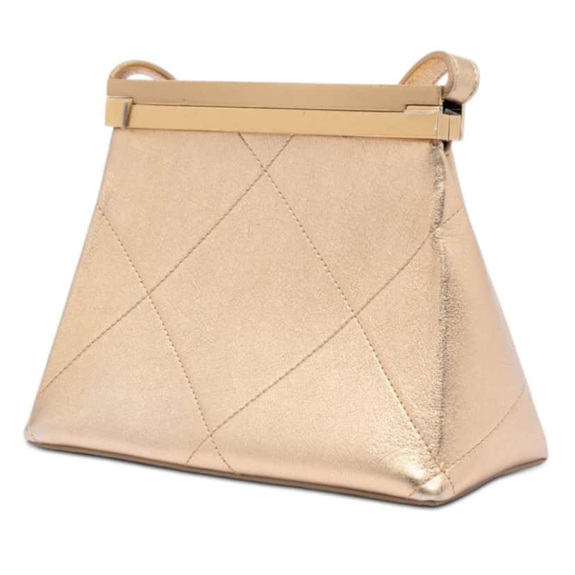 Chanel Small Calfskin Kiss Lock Frame Bag Gold Leather Very good condition - Back View