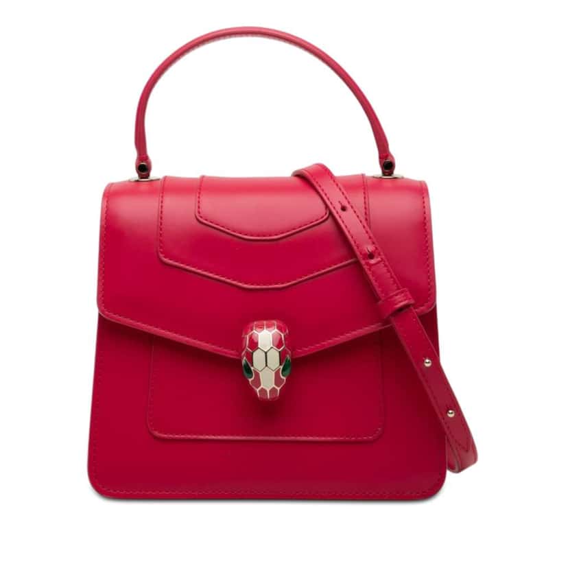 Bvlgari Small Calfskin Serpenti Forever Top Handle Bag Red Leather Very good condition - Front View