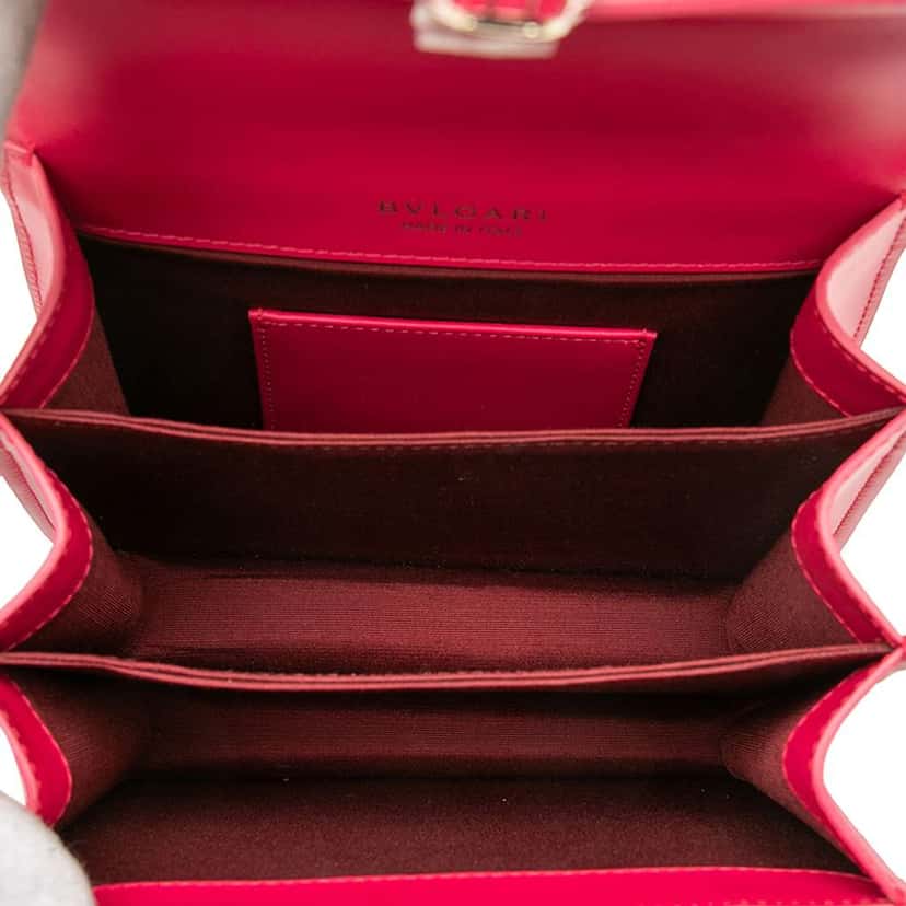 Bvlgari Small Calfskin Serpenti Forever Top Handle Bag Red Leather Very good condition - Model View
