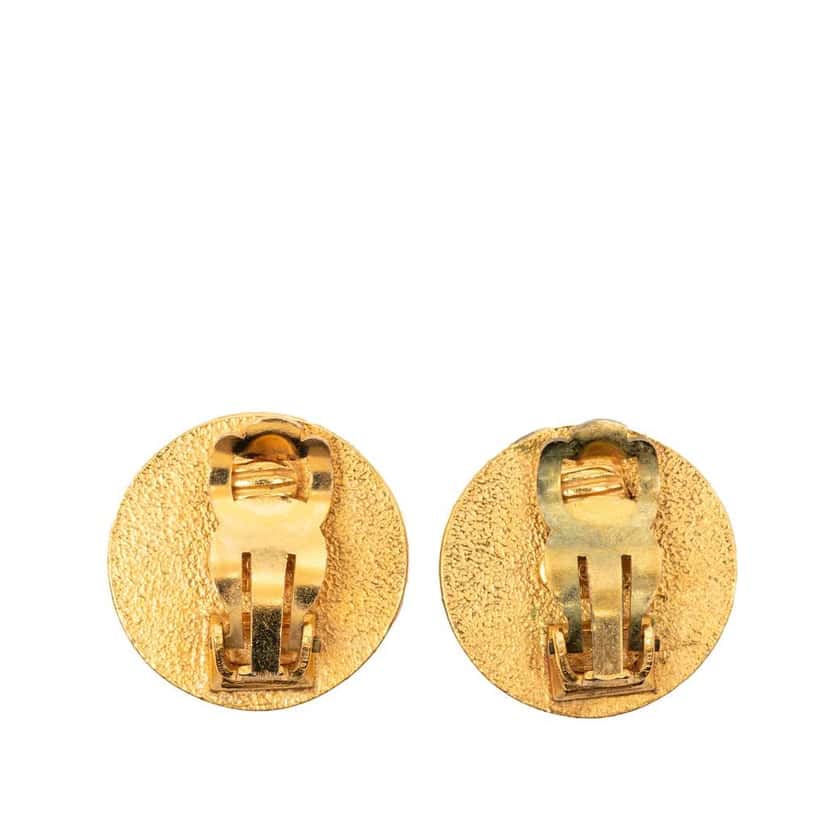 Chanel CC Gold Plated Resin Button Clip on Earrings Gold Metal Very good condition - Back View