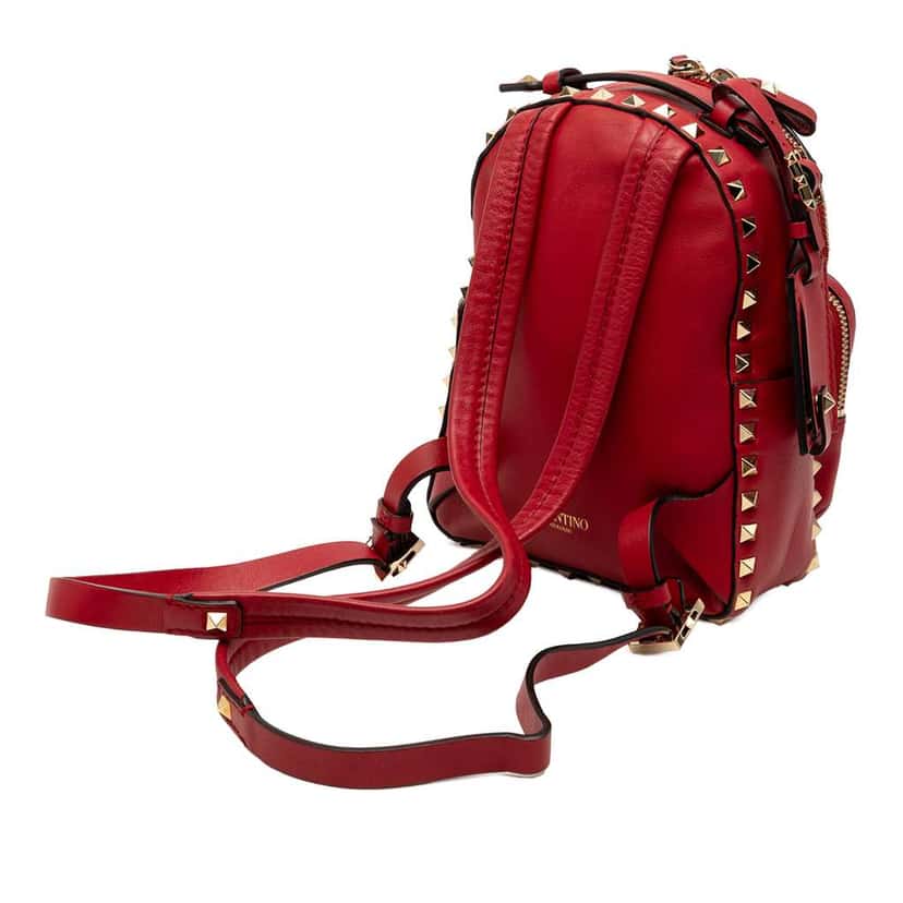 Valentino Mini Calfskin Rockstud Backpack Red Leather Very good condition - Back View