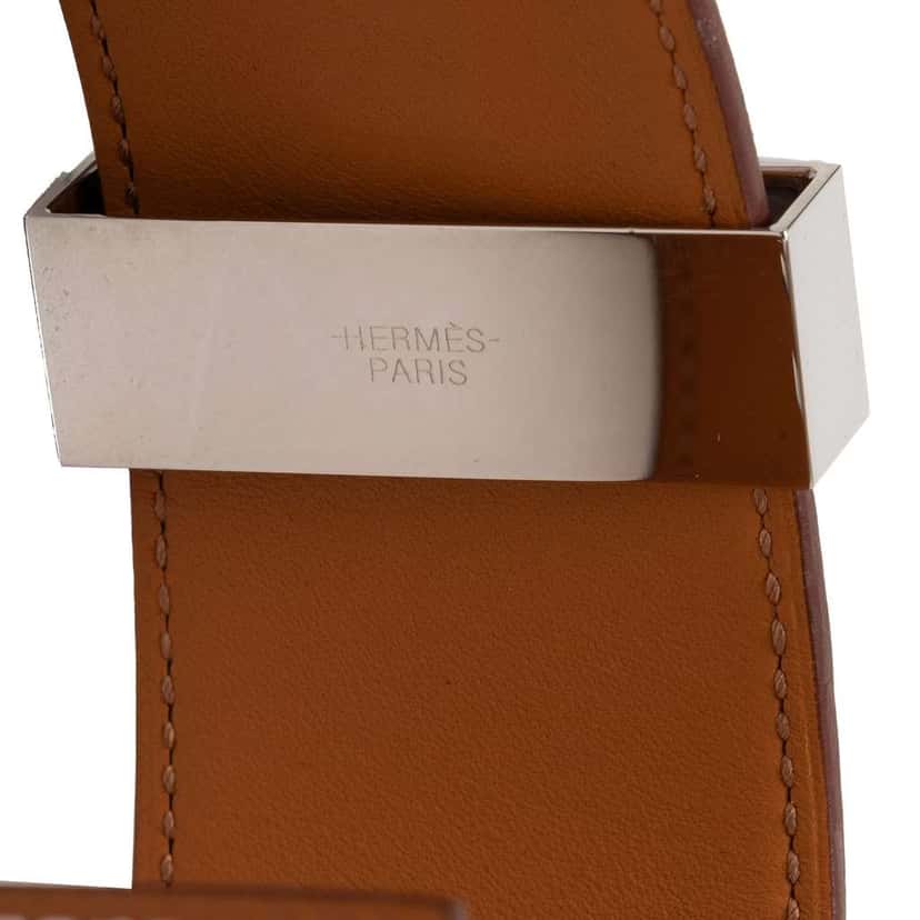 Hermès Palladium Plated Epsom Collier de Chien Bracelet T1 Brown Leather Very good condition - Box View
