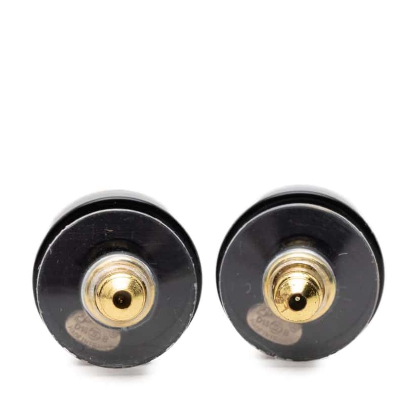Chanel Resin Faux Pearl CC Round Push Back Earrings Black Very good condition - Back View