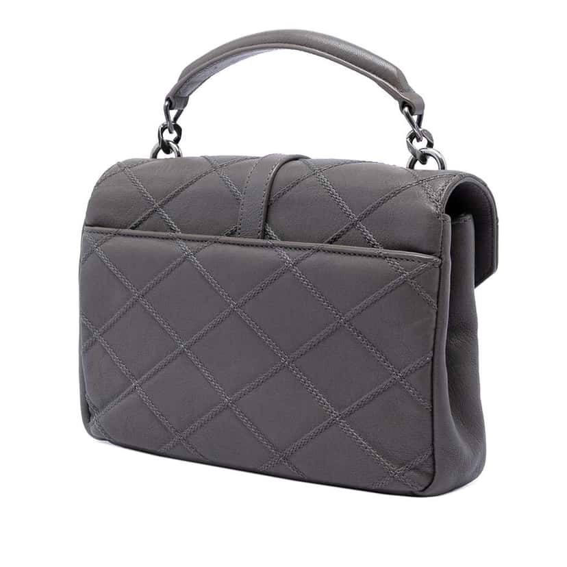 Saint Laurent Medium Quilted Diamond Calfskin Monogram College Satchel Grey Leather Very good condition - Back View