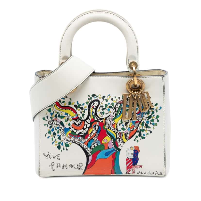 Dior Niki de Saint Phalle Medium Calfskin Vive L amour Lady Dior White Leather Very good condition - Front View