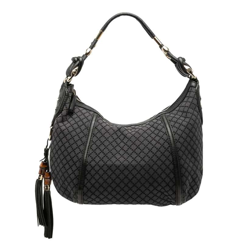 Gucci Medium Diamante Canvas Techno Horsebit Hobo Grey Canvas Good condition - Front View