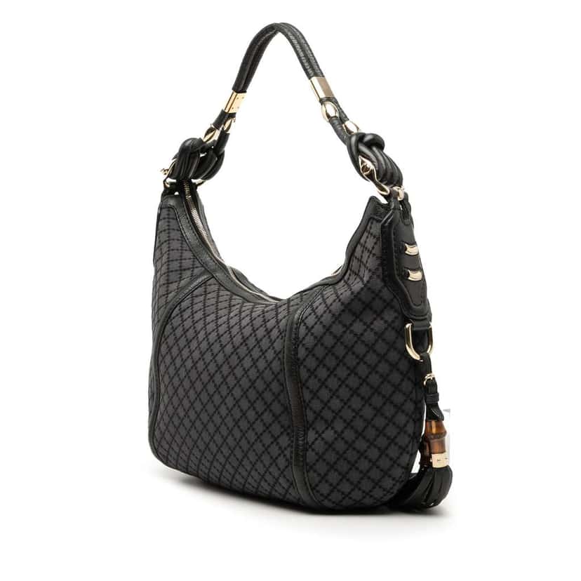 Gucci Medium Diamante Canvas Techno Horsebit Hobo Grey Canvas Good condition - Back View
