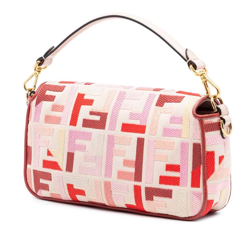 Fendi Zucca Embroidered Canvas Baguette Satchel Pink Canvas Very good condition - Back View