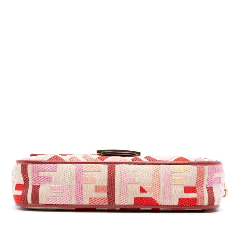 Fendi Zucca Embroidered Canvas Baguette Satchel Pink Canvas Very good condition - Inside View