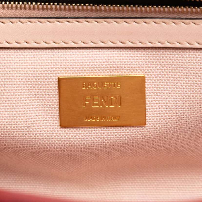 Fendi Zucca Embroidered Canvas Baguette Satchel Pink Canvas Very good condition - Box View