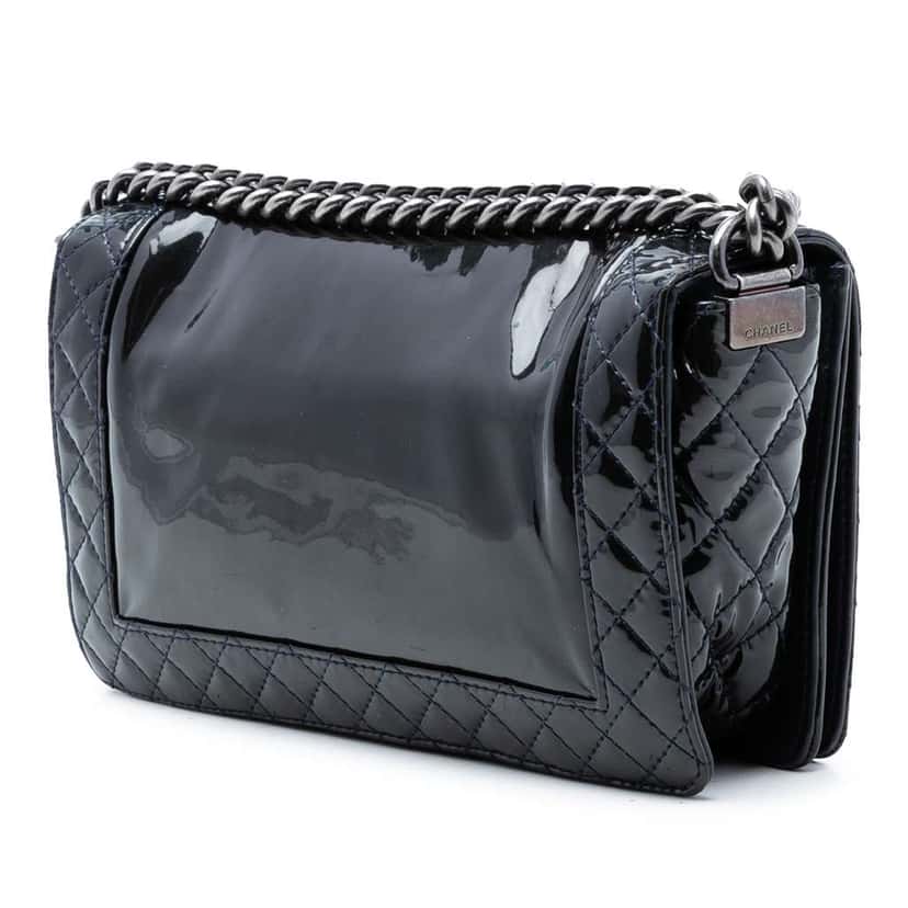 Chanel Medium Patent Boy Reverso Flap Black Leather Very good condition - Back View