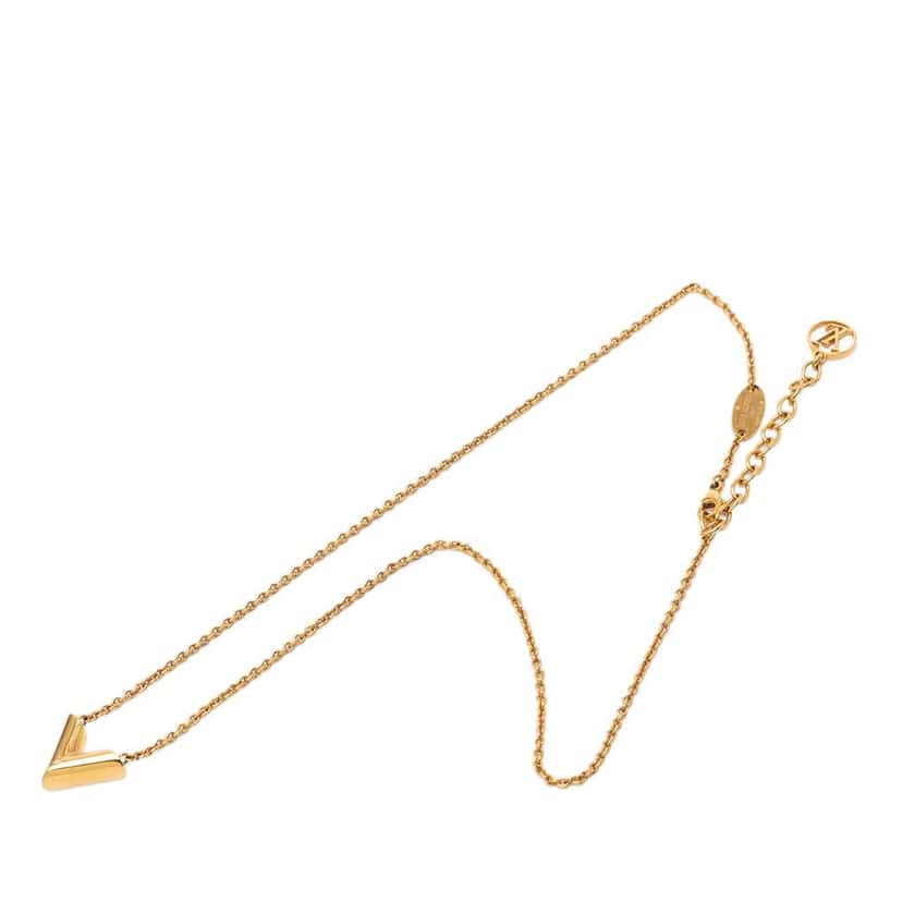 Louis Vuitton Gold Plated Essential V Necklace Gold Metal Very good condition - Front View